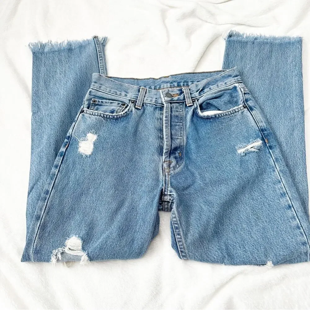Carmar Emelia ripped distressed crop jeans high rise straight leg denim size 26